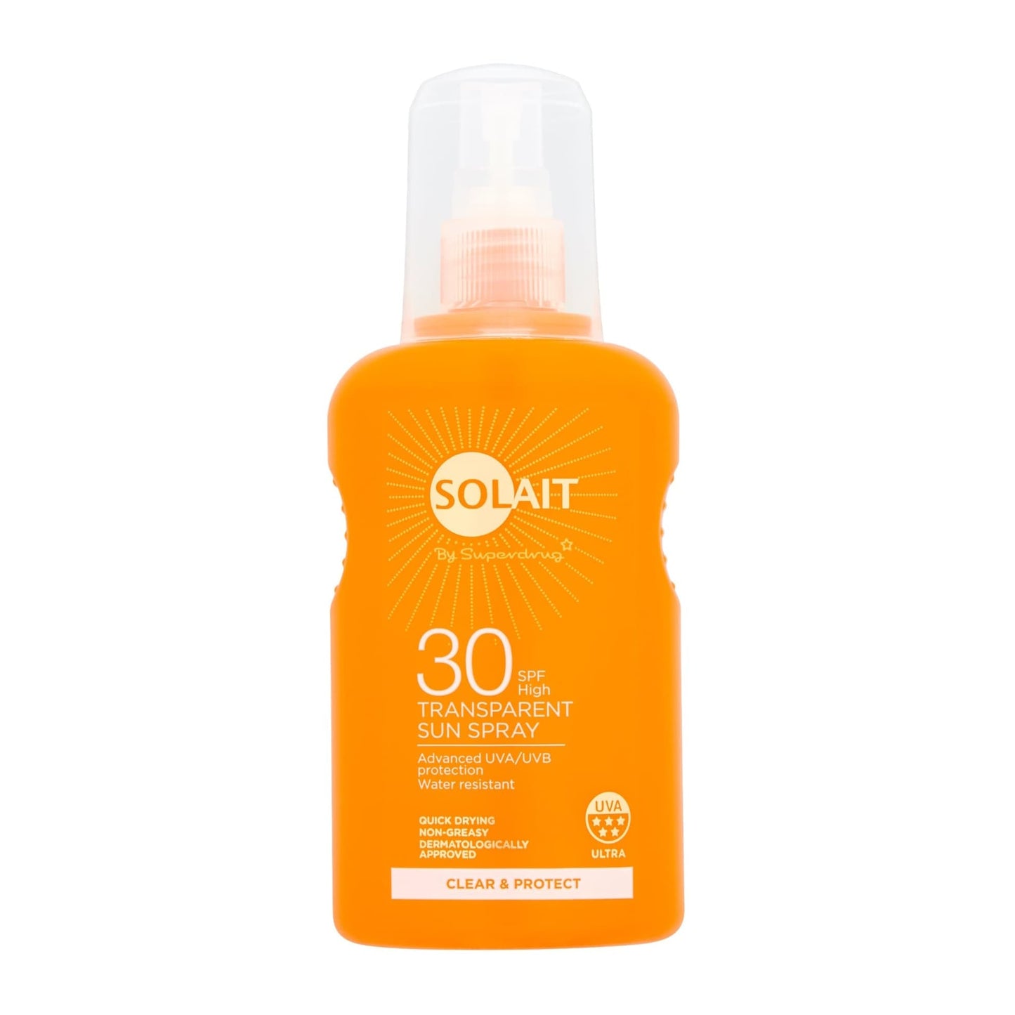 Superdrug Solait Transparent Sunscreen Spray Clear & Protect SPF30 200ml 200ml