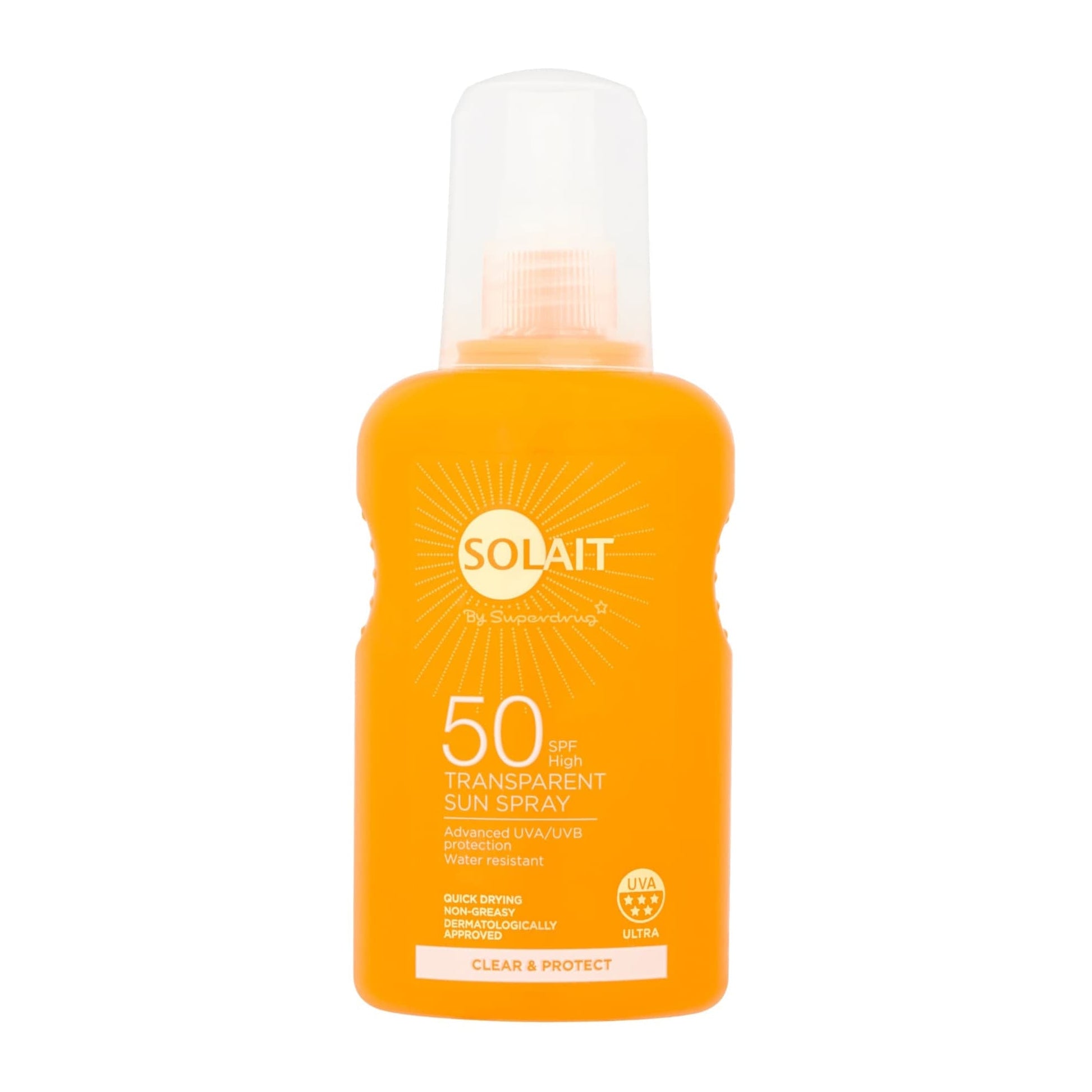 Superdrug Solait Transparent Sunscreen Spray Clear & Protect SPF50 200ml 200ml