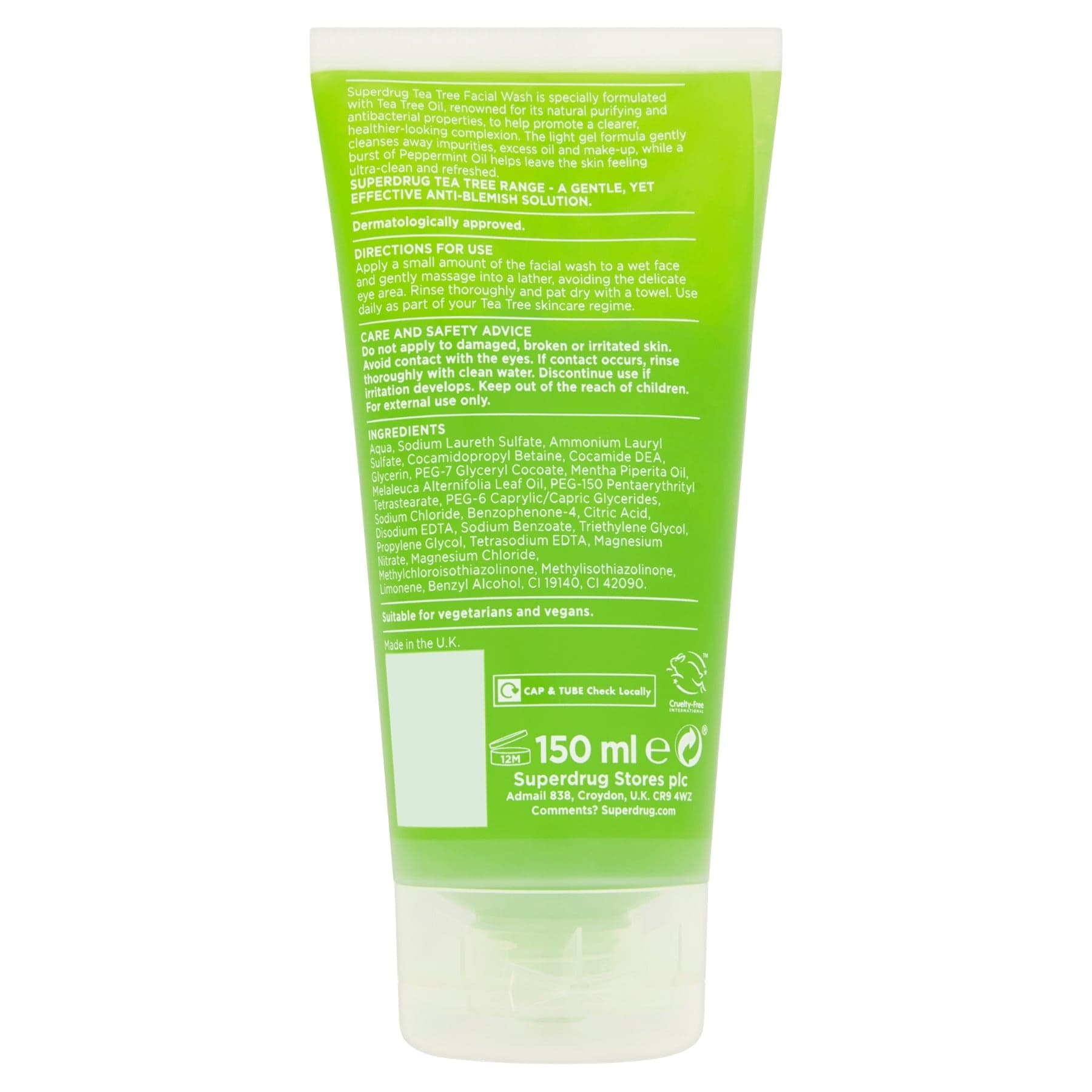 Superdrug Daily Cleansing Face Wash Tea Tree & Peppermint 150ml