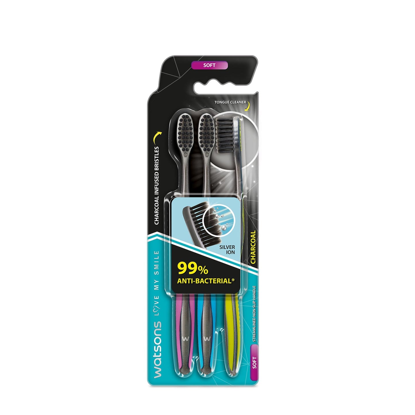 Love My Smile Charcoal Toothbrush (Soft) 3pcs 3pcs