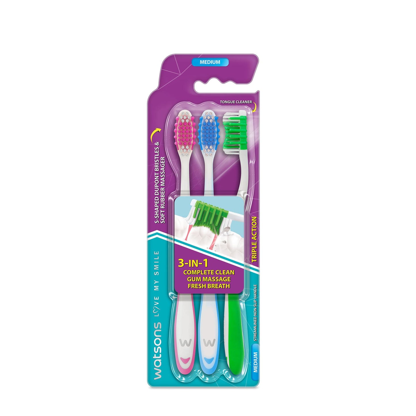 Triple Action Toothbrush (Medium) 3pcs