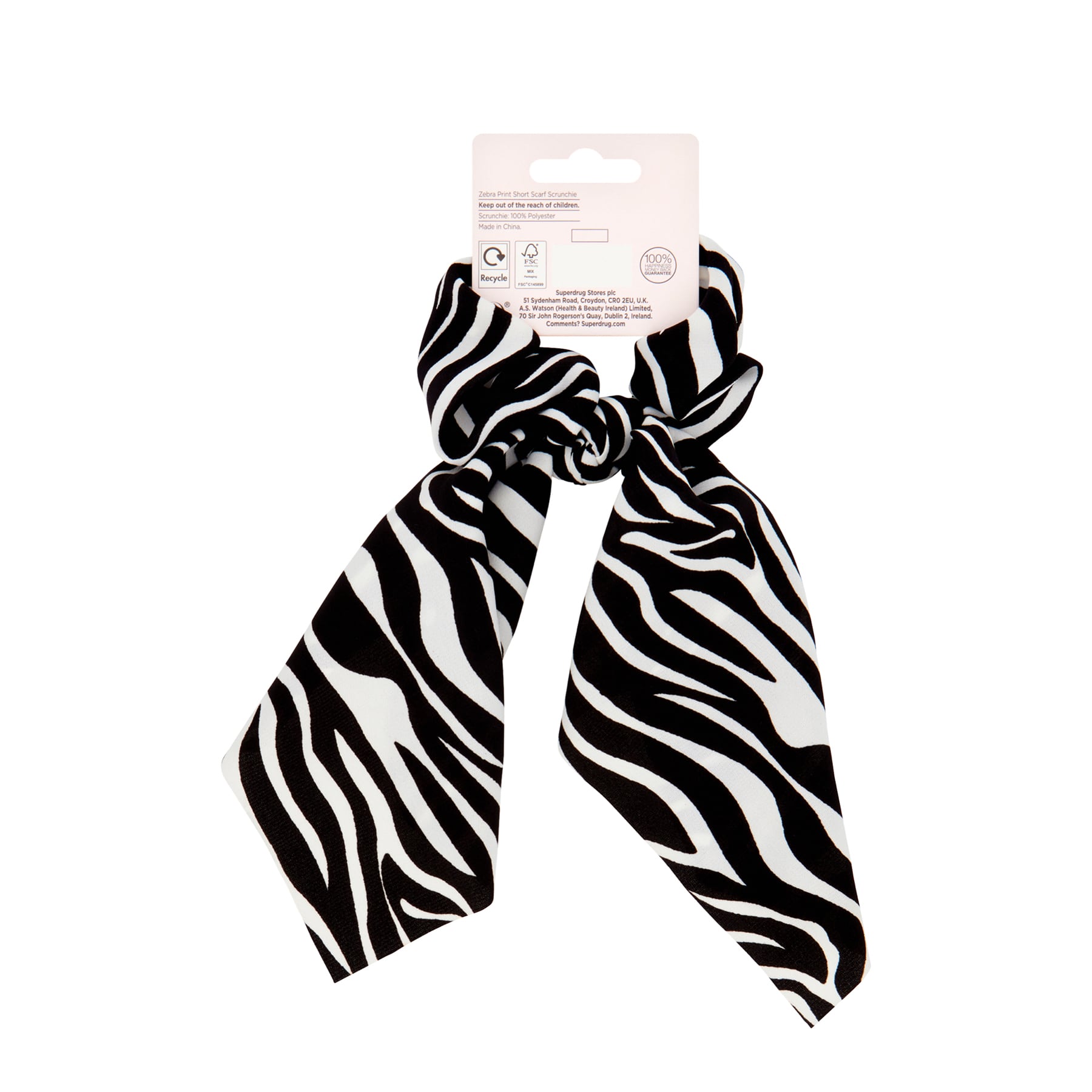 Studio London Zebra Print Short Scarf Scrunchie