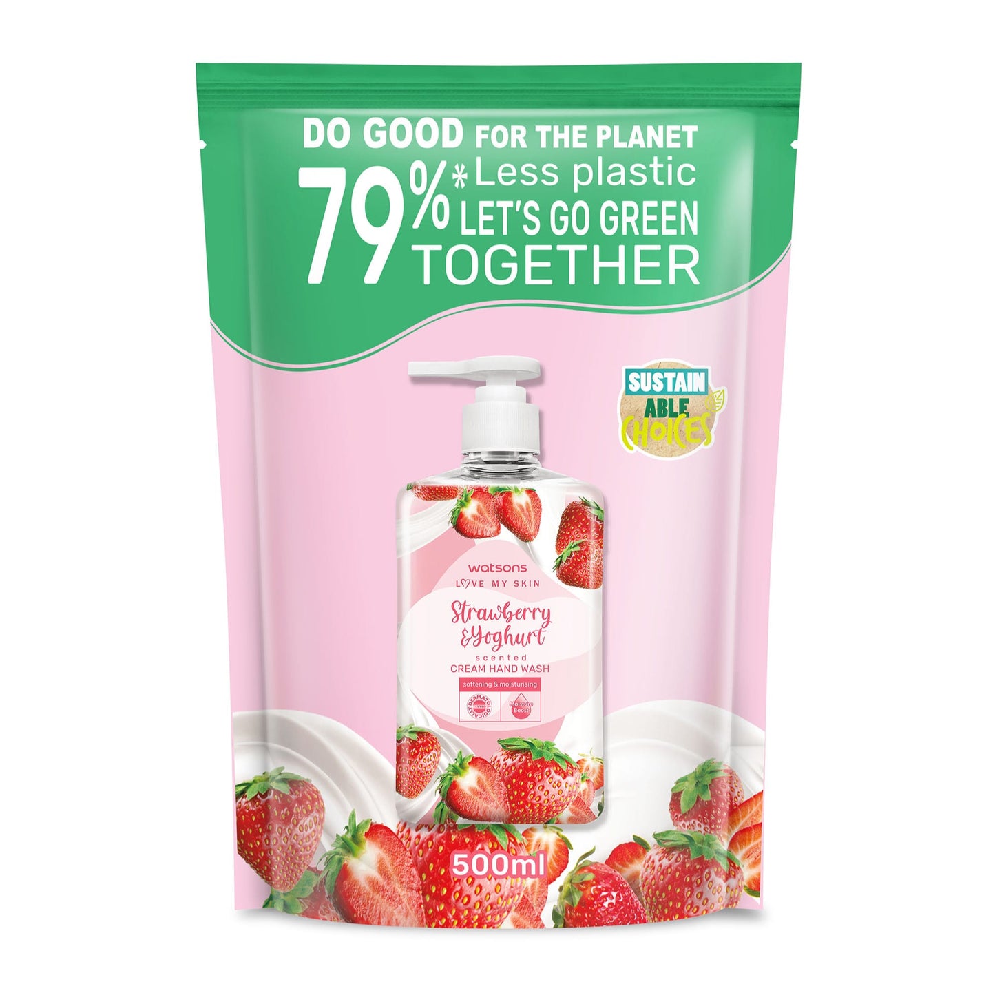 Strawberry & Yoghurt Scented Cream Hand Wash Refill 500ml 500ml