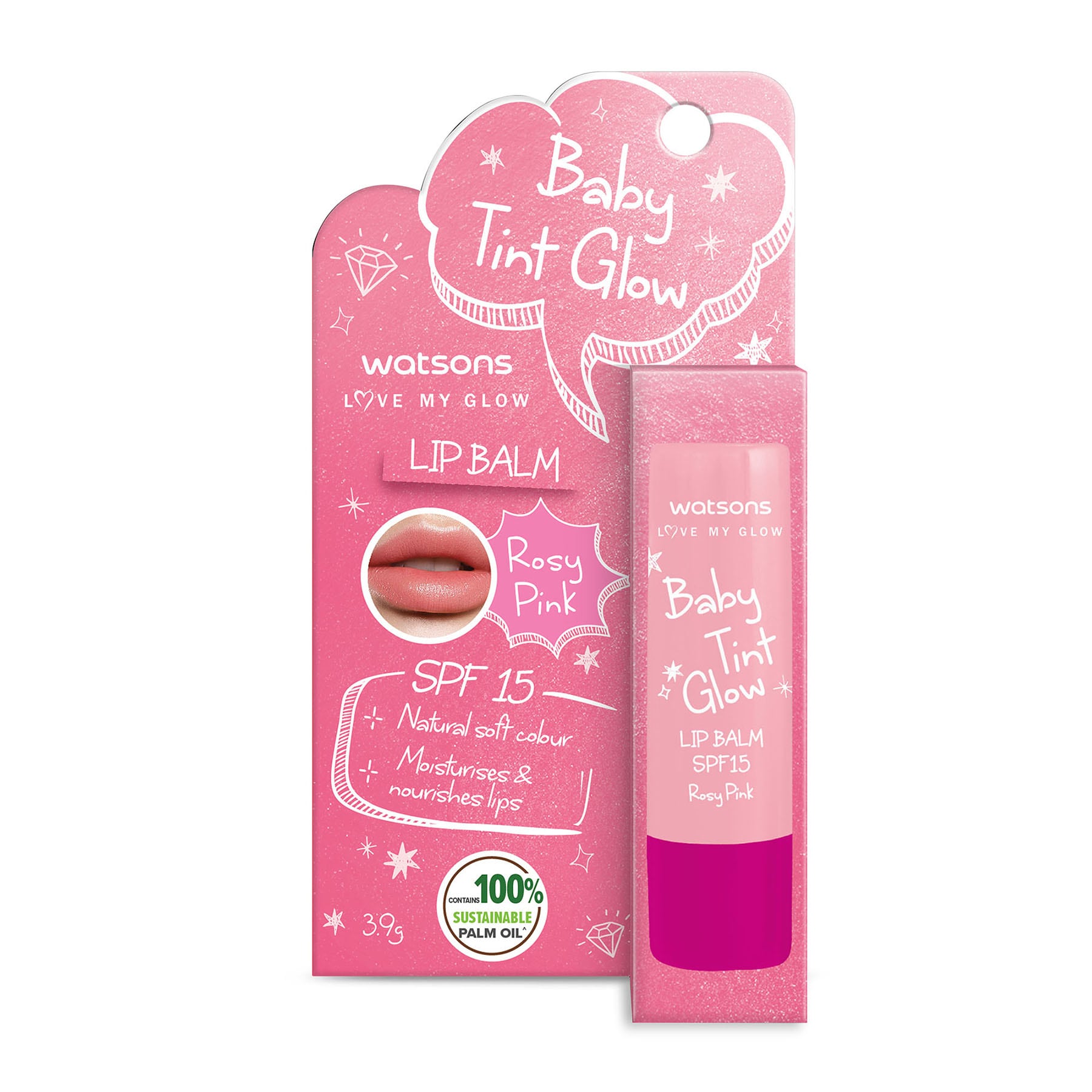 Love My Glow Baby Tint Glow SPF15 Lip Balm 3.9g Rosy Pink|3.9g