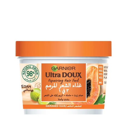 Ultra Doux Repairing Hair Food Mask & Leave-In Conditioner Damaged Hair Papaya 390ml