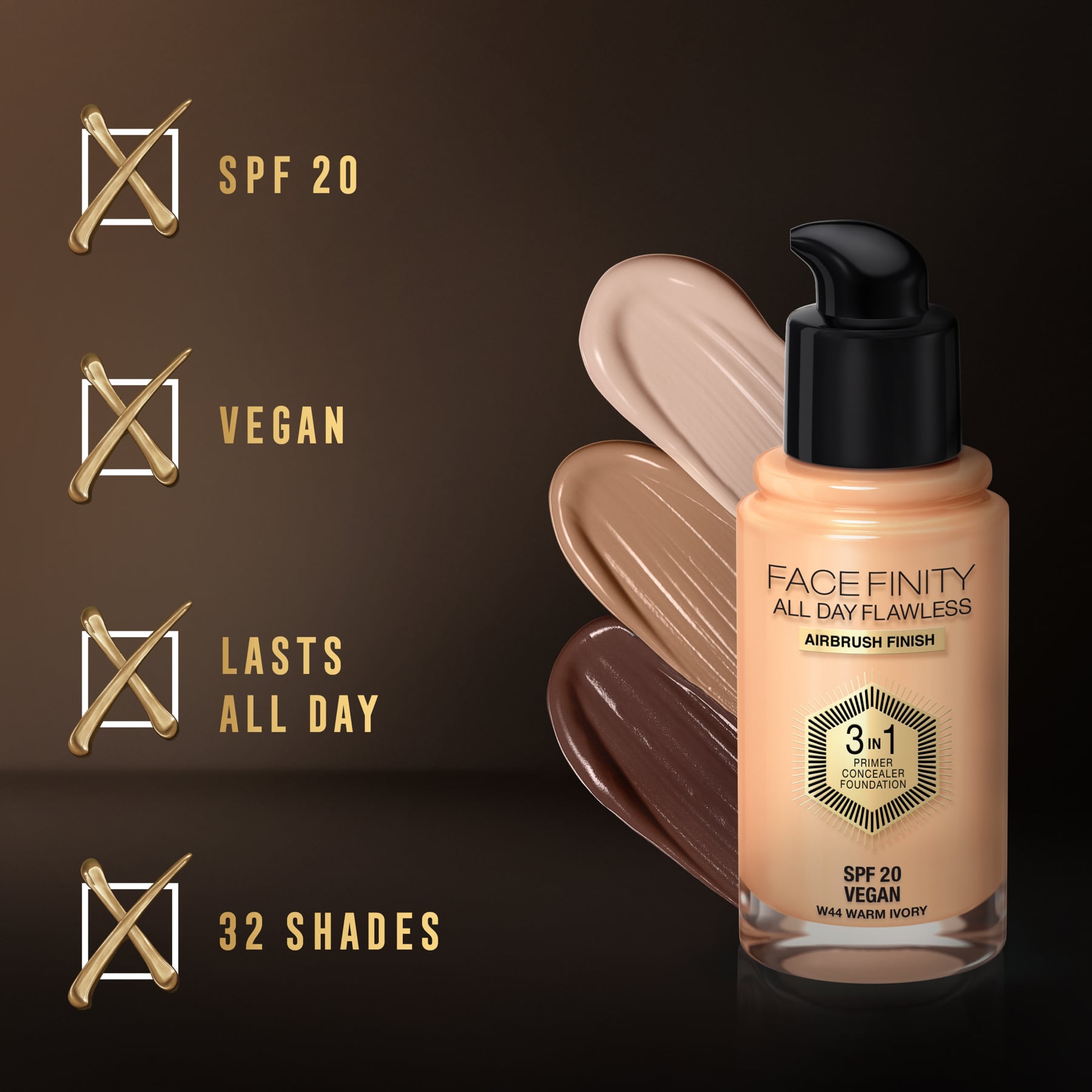 Facefinity All Day Flawless 3-in-1 Liquid Foundation Matte Finish 30ml 087 Warm Caramel|30ml