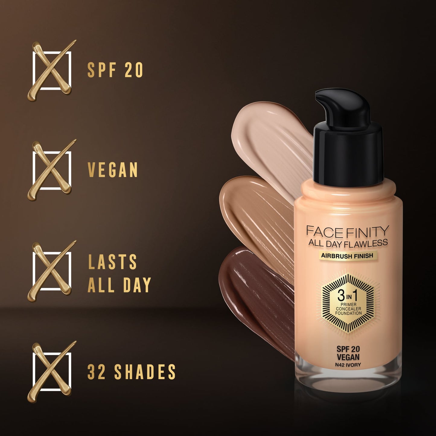 Facefinity All Day Flawless 3 In 1 Foundation Matte Finish 30ml 42 Ivory|30ml