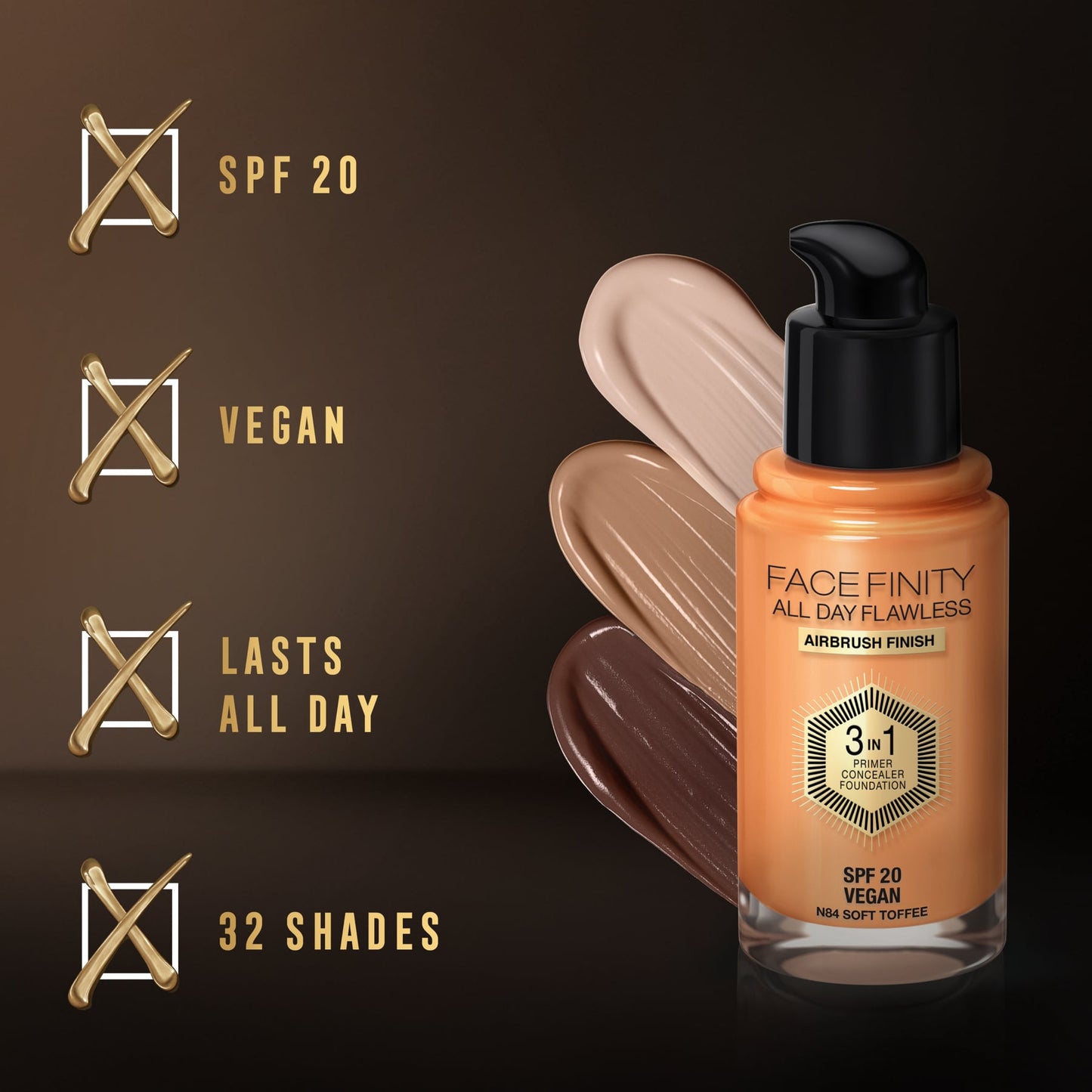 Facefinity All Day Flawless 3 In 1 Foundation Matte Finish 30ml 84 Soft Toffee|30ml