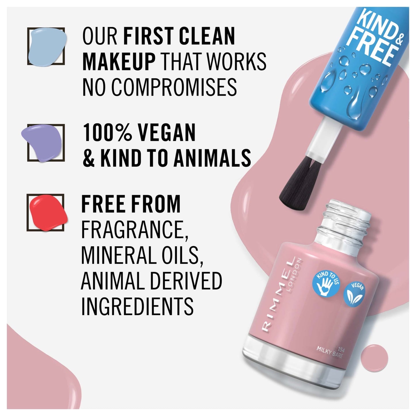 KIND & FREE Clean Nail Polish 8ml 154 Milky Bare|8ml