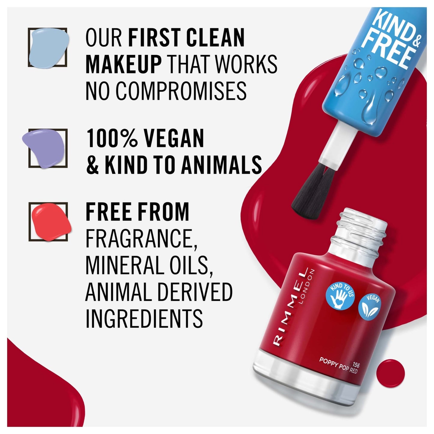 KIND & FREE Clean Nail Polish 8ml 156 Poppy Pop Red|8ml