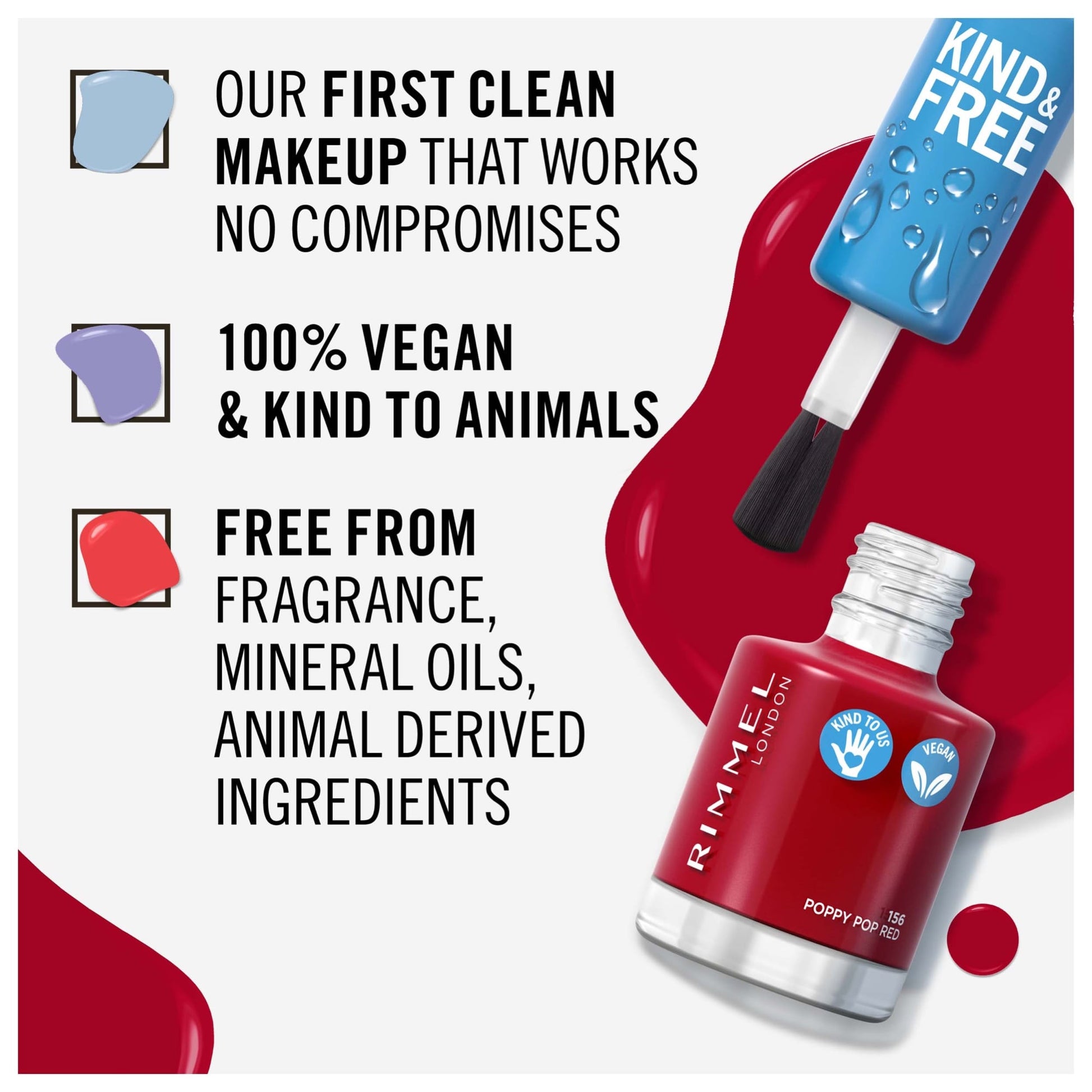 KIND & FREE Clean Nail Polish 8ml 156 Poppy Pop Red|8ml