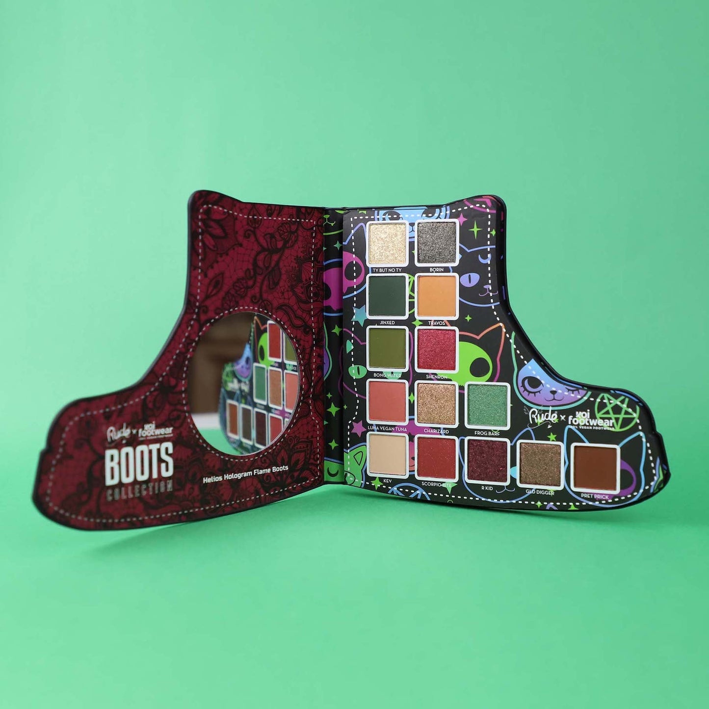 Rude x Koi Footwear Boots Collection Eyeshadow Palette - 14 shades Helios Hologram Flame Boots|122g