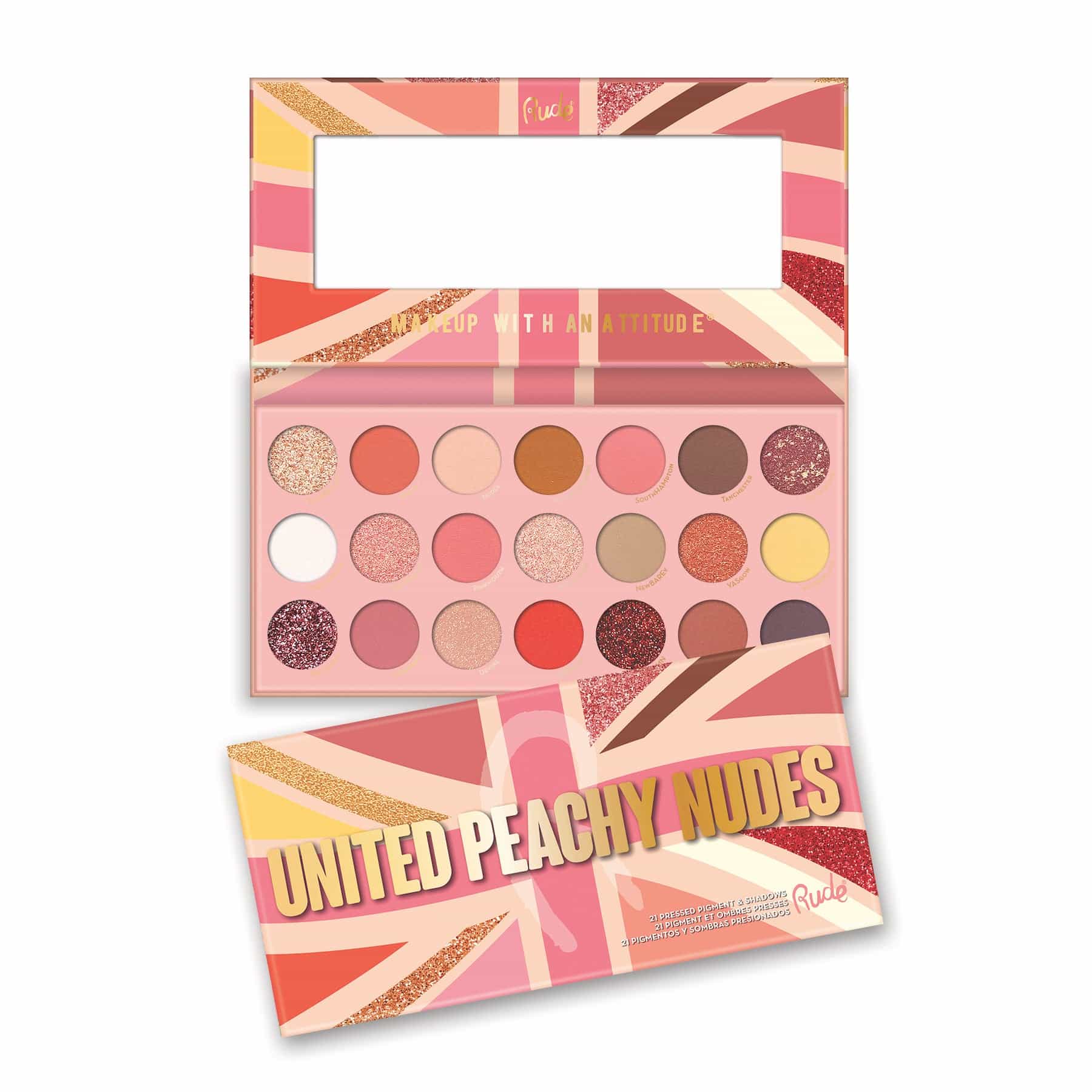 Rude United Peachy Nudes  Pressed Pigment & Shadows Palette - 21 shades United Peachy Nudes|221g