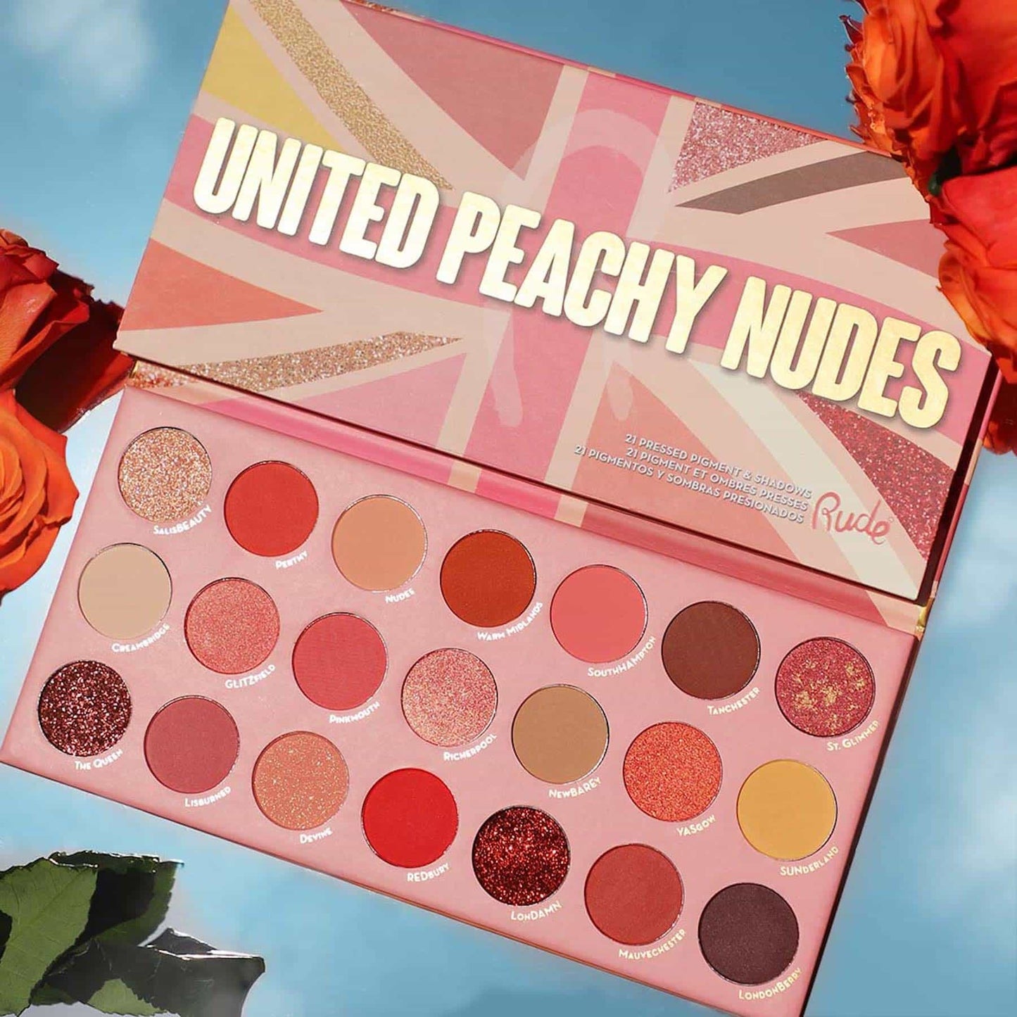 Rude United Peachy Nudes  Pressed Pigment & Shadows Palette - 21 shades United Peachy Nudes|221g